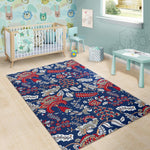 Blue Vintage Bohemian Floral Print Area Rug GearFrost
