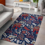 Blue Vintage Bohemian Floral Print Area Rug GearFrost