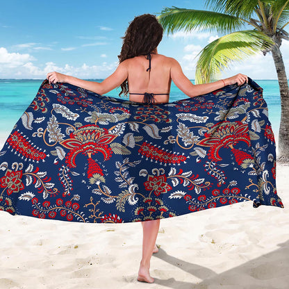 Blue Vintage Bohemian Floral Print Beach Sarong Wrap