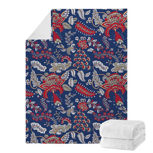 Blue Vintage Bohemian Floral Print Blanket