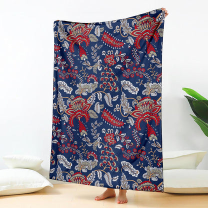 Blue Vintage Bohemian Floral Print Blanket