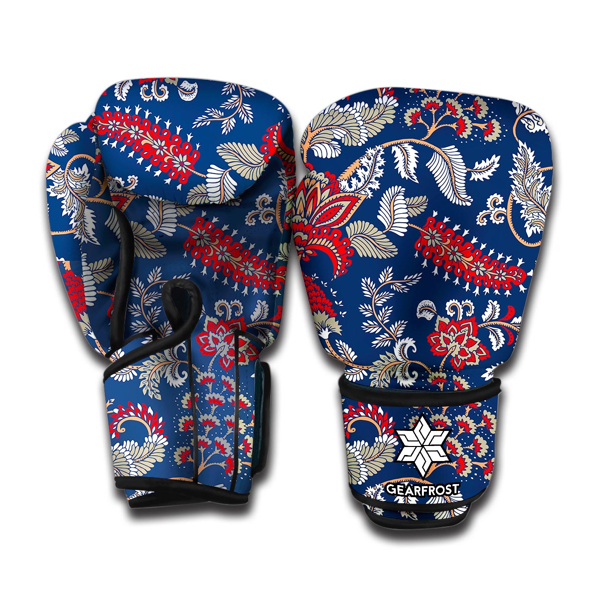 Blue Vintage Bohemian Floral Print Boxing Gloves