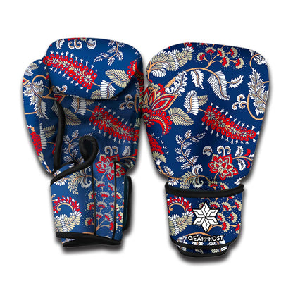 Blue Vintage Bohemian Floral Print Boxing Gloves