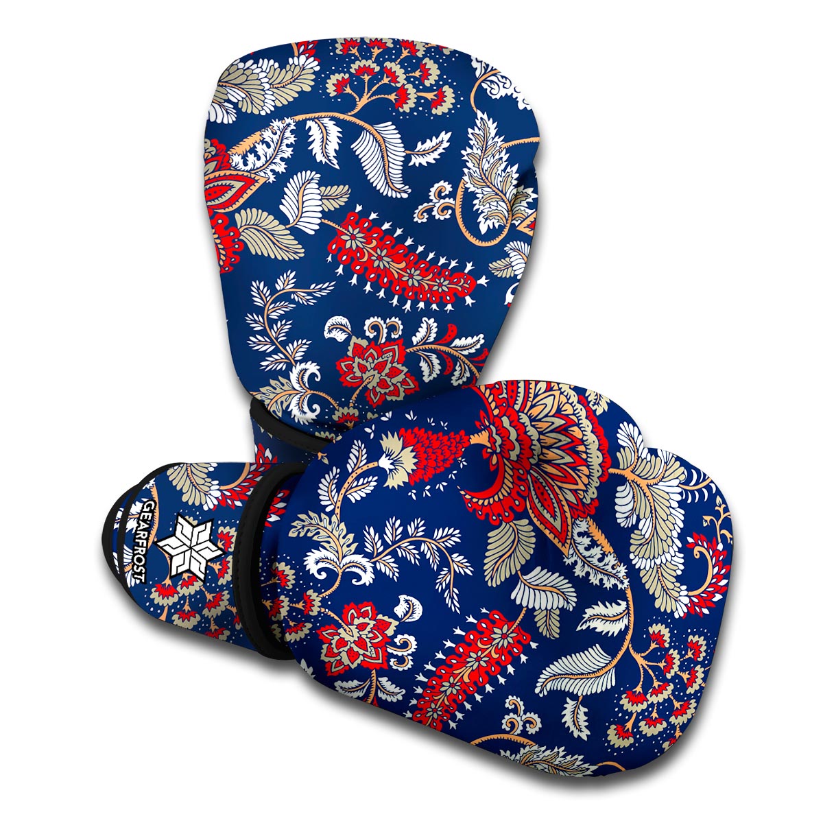 Blue Vintage Bohemian Floral Print Boxing Gloves