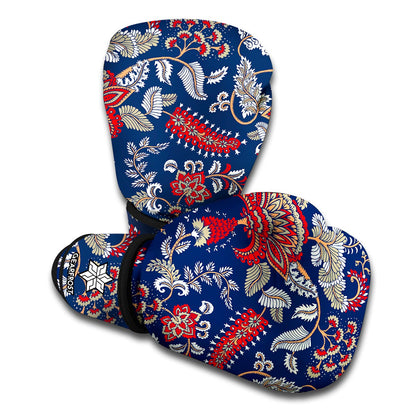 Blue Vintage Bohemian Floral Print Boxing Gloves