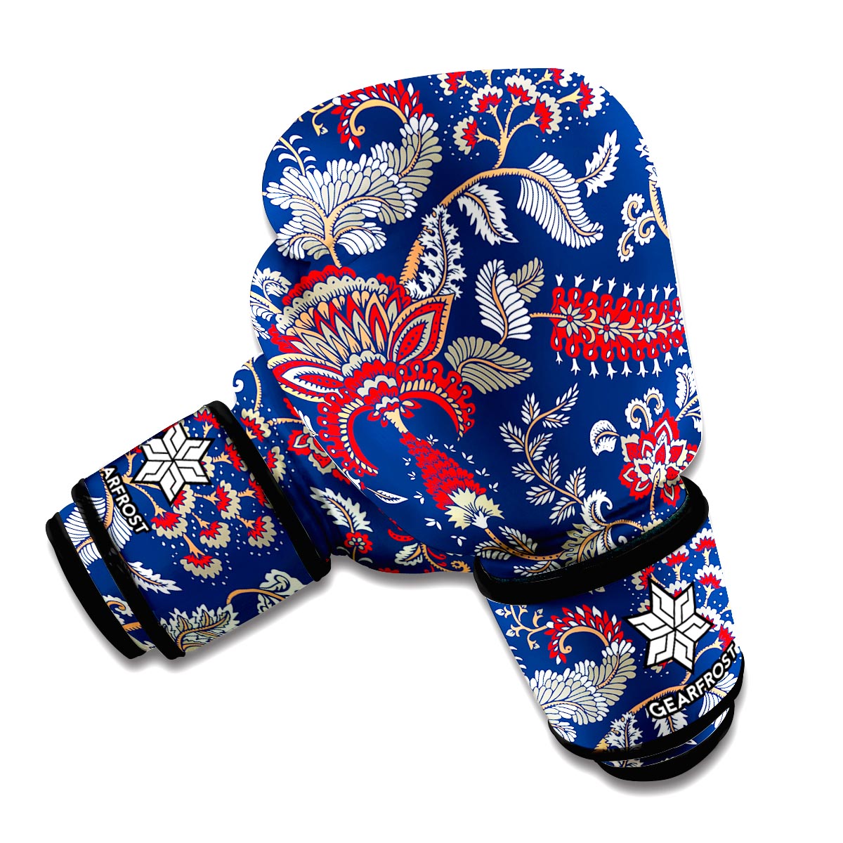 Blue Vintage Bohemian Floral Print Boxing Gloves