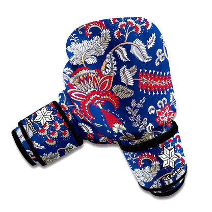 Blue Vintage Bohemian Floral Print Boxing Gloves
