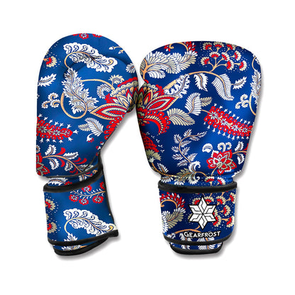 Blue Vintage Bohemian Floral Print Boxing Gloves