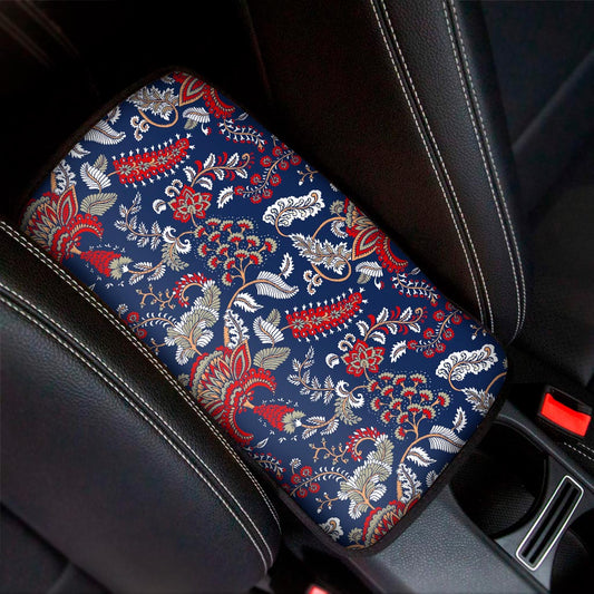 Blue Vintage Bohemian Floral Print Car Center Console Cover