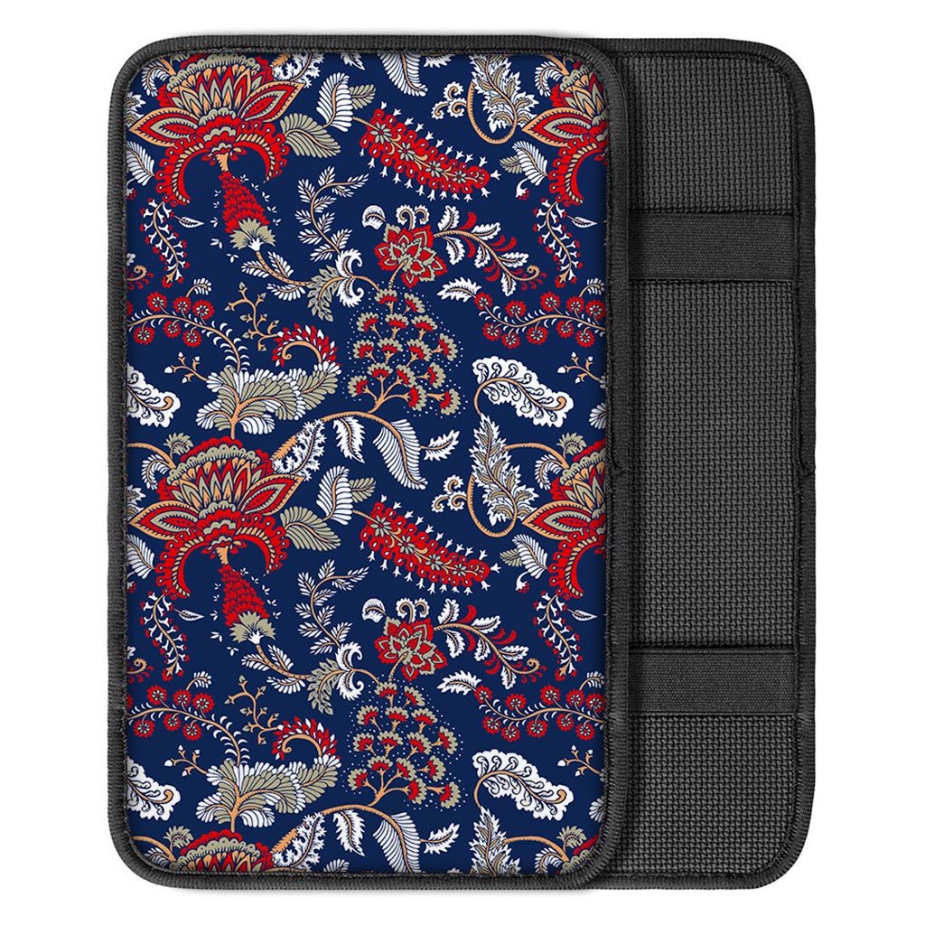 Blue Vintage Bohemian Floral Print Car Center Console Cover