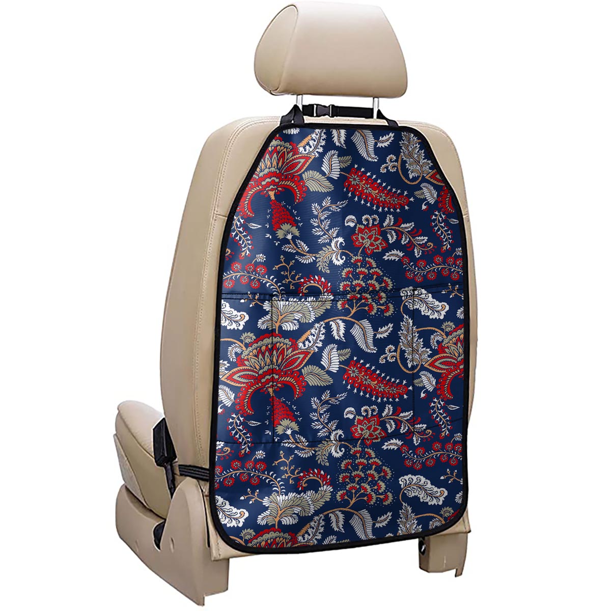 Blue Vintage Bohemian Floral Print Car Seat Organizers