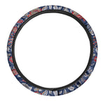 Blue Vintage Bohemian Floral Print Car Steering Wheel Cover