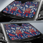 Blue Vintage Bohemian Floral Print Car Sun Shade GearFrost