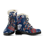 Blue Vintage Bohemian Floral Print Comfy Boots GearFrost