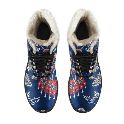 Blue Vintage Bohemian Floral Print Comfy Boots GearFrost