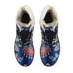 Blue Vintage Bohemian Floral Print Comfy Boots GearFrost