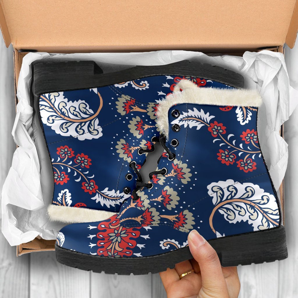 Blue Vintage Bohemian Floral Print Comfy Boots GearFrost