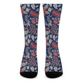Blue Vintage Bohemian Floral Print Crew Socks