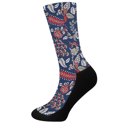 Blue Vintage Bohemian Floral Print Crew Socks