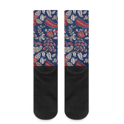 Blue Vintage Bohemian Floral Print Crew Socks