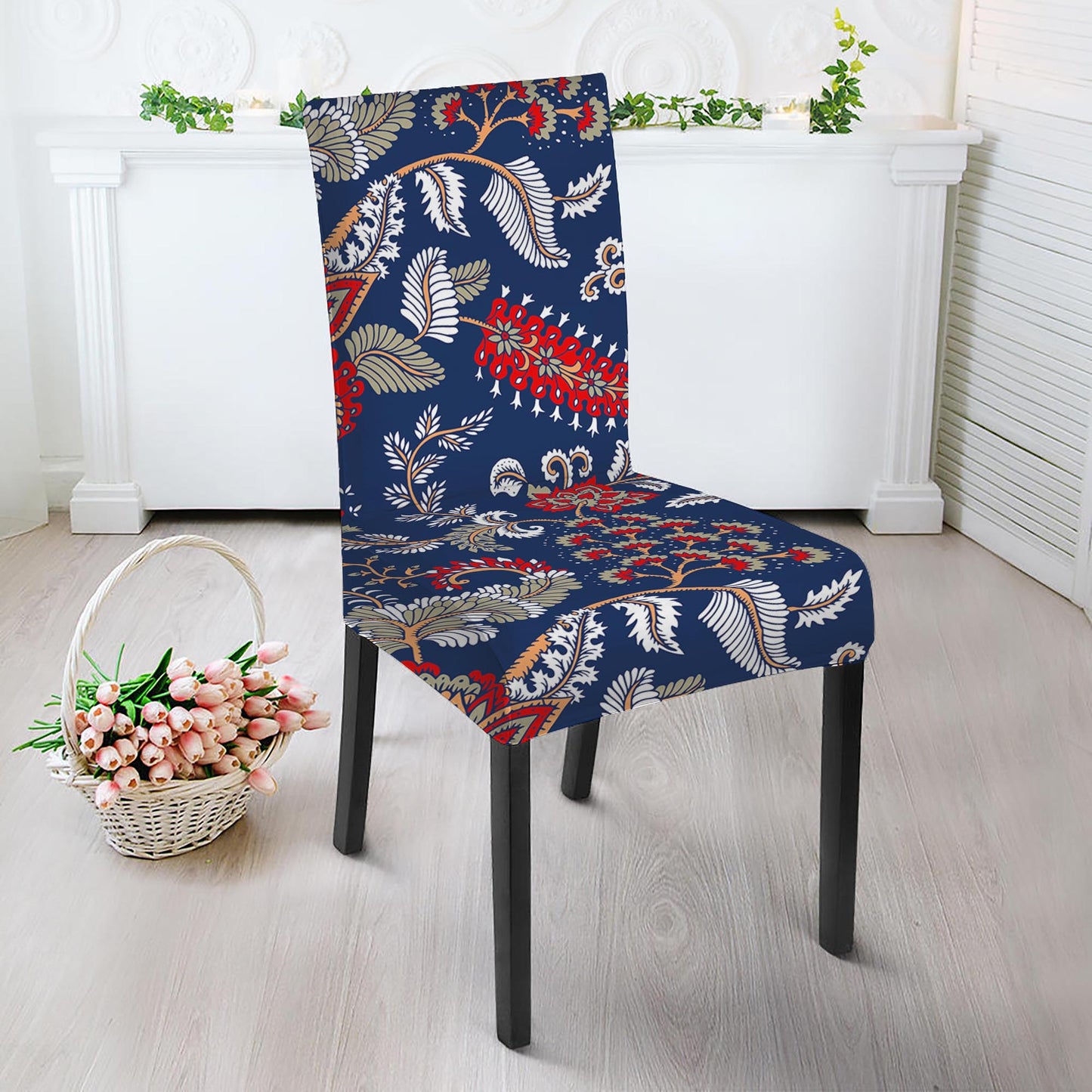 Blue Vintage Bohemian Floral Print Dining Chair Slipcover