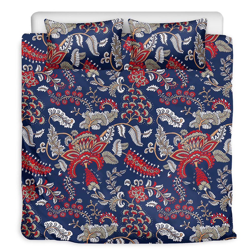 Blue Vintage Bohemian Floral Print Duvet Cover Bedding Set