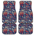 Blue Vintage Bohemian Floral Print Front and Back Car Floor Mats