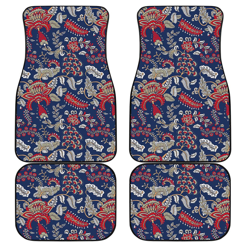 Blue Vintage Bohemian Floral Print Front and Back Car Floor Mats