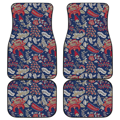 Blue Vintage Bohemian Floral Print Front and Back Car Floor Mats