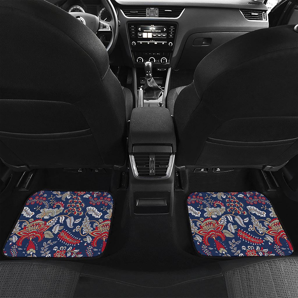 Blue Vintage Bohemian Floral Print Front and Back Car Floor Mats