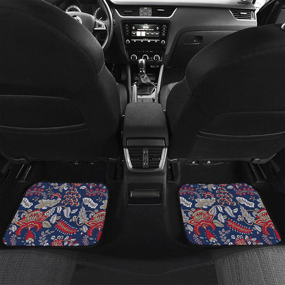 Blue Vintage Bohemian Floral Print Front and Back Car Floor Mats
