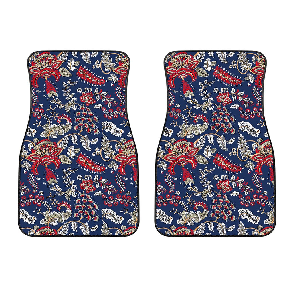 Blue Vintage Bohemian Floral Print Front Car Floor Mats