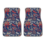 Blue Vintage Bohemian Floral Print Front Car Floor Mats