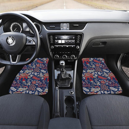 Blue Vintage Bohemian Floral Print Front Car Floor Mats