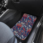 Blue Vintage Bohemian Floral Print Front Car Floor Mats