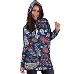 Blue Vintage Bohemian Floral Print Hoodie Dress GearFrost