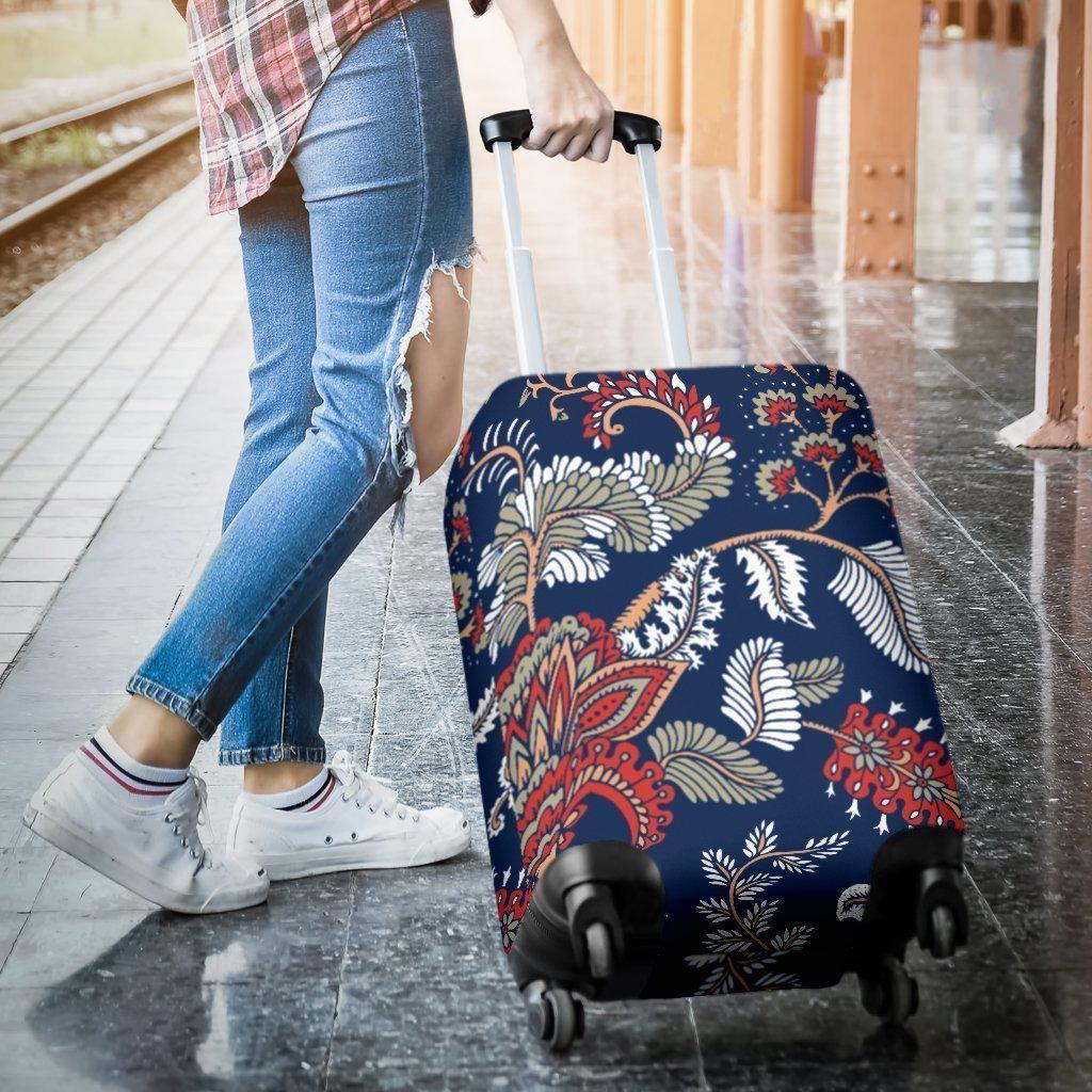 Blue Vintage Bohemian Floral Print Luggage Cover GearFrost
