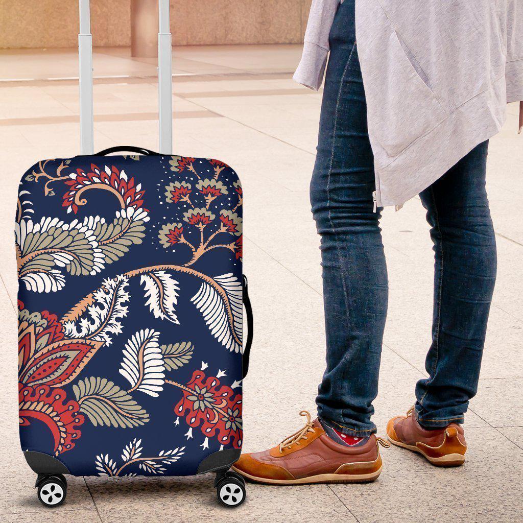 Blue Vintage Bohemian Floral Print Luggage Cover GearFrost