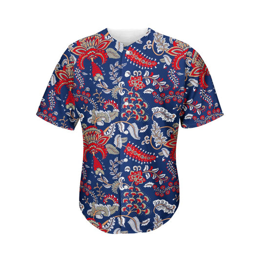 Blue Vintage Bohemian Floral Print Men's Baseball Jersey