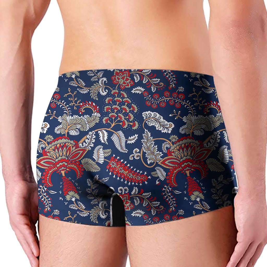 Blue Vintage Bohemian Floral Print Men's Boxer Briefs