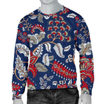 Blue Vintage Bohemian Floral Print Men's Crewneck Sweatshirt GearFrost