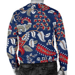Blue Vintage Bohemian Floral Print Men's Crewneck Sweatshirt GearFrost