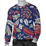 Blue Vintage Bohemian Floral Print Men's Crewneck Sweatshirt GearFrost