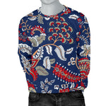 Blue Vintage Bohemian Floral Print Men's Crewneck Sweatshirt GearFrost