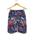 Blue Vintage Bohemian Floral Print Men's Shorts