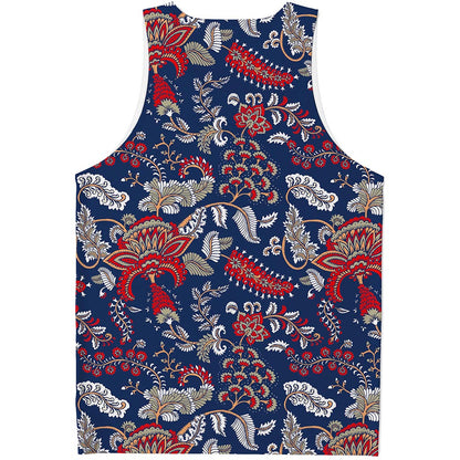 Blue Vintage Bohemian Floral Print Men's Tank Top