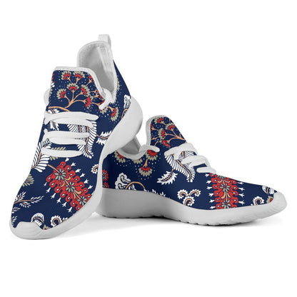 Blue Vintage Bohemian Floral Print Mesh Knit Shoes GearFrost