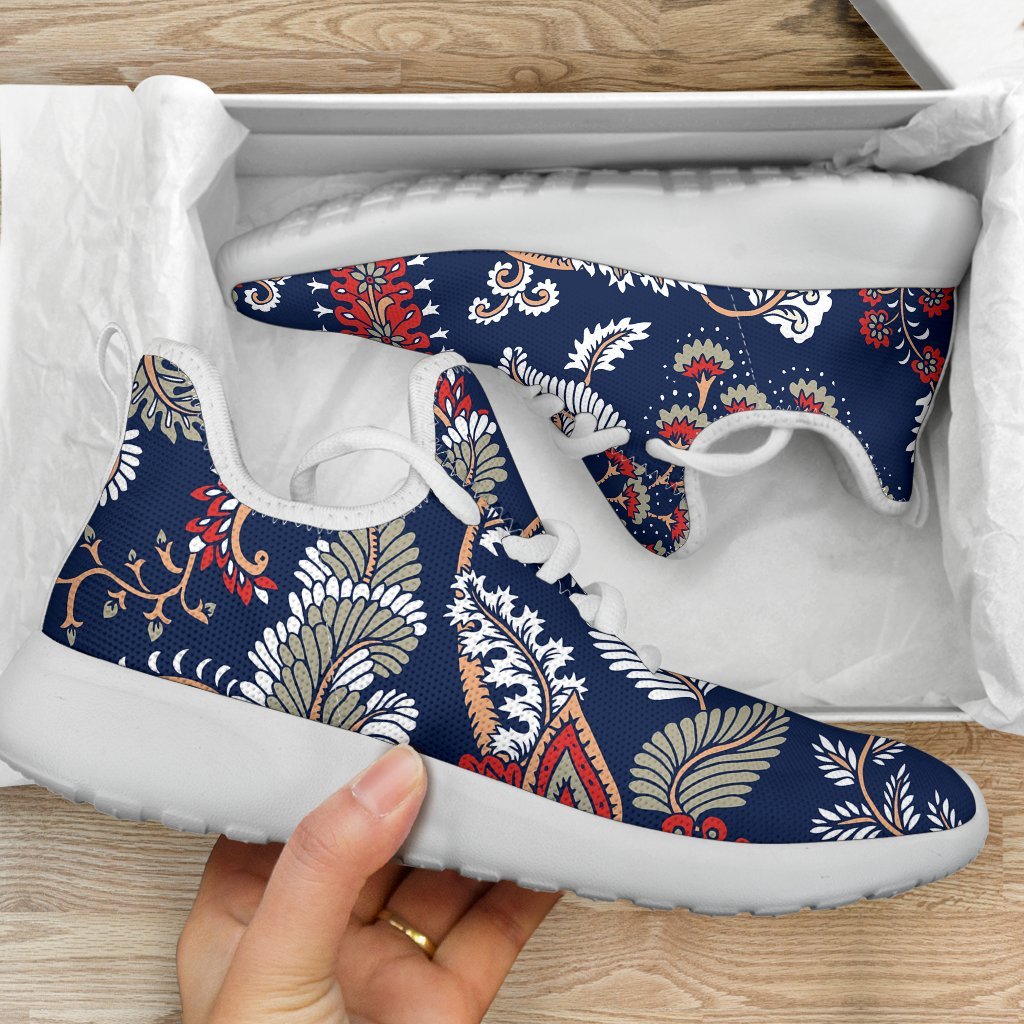 Blue Vintage Bohemian Floral Print Mesh Knit Shoes GearFrost