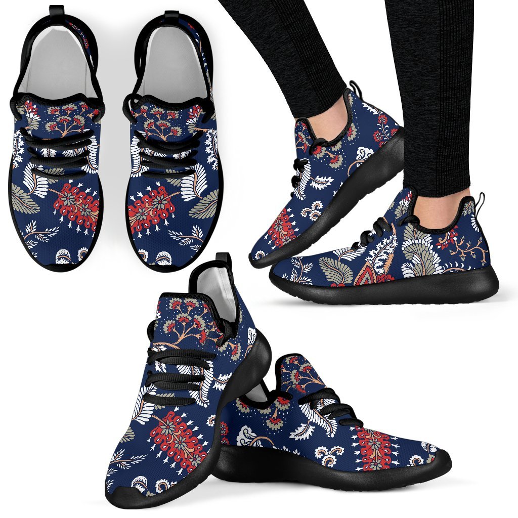 Blue Vintage Bohemian Floral Print Mesh Knit Shoes GearFrost