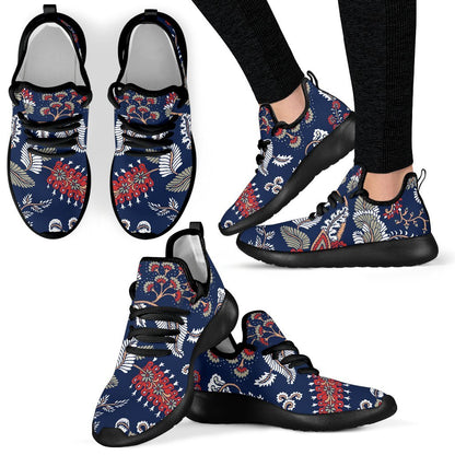 Blue Vintage Bohemian Floral Print Mesh Knit Shoes GearFrost